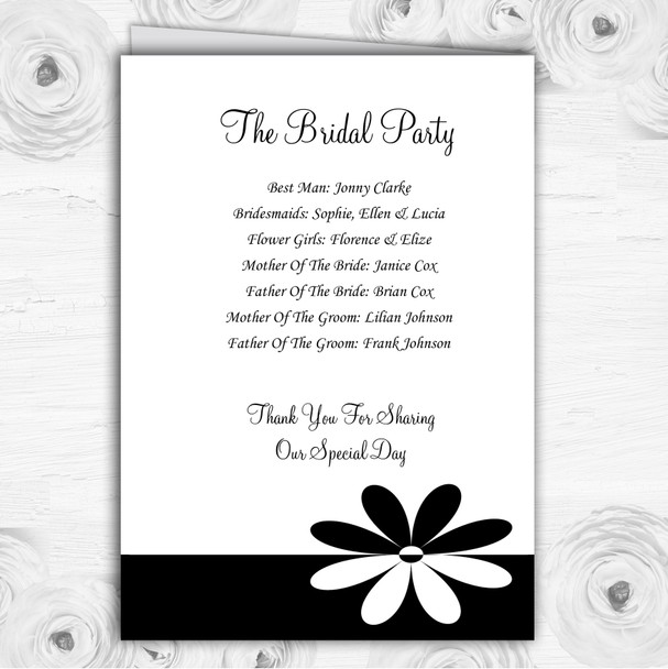 Black & White Flower Personalised Wedding Double Sided Cover Order Of Service