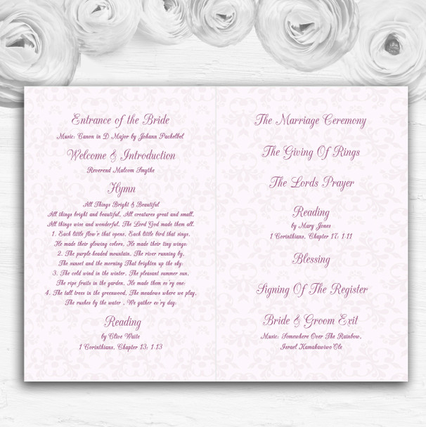 Pink Classic Vintage Personalised Wedding Double Sided Cover Order Of Service
