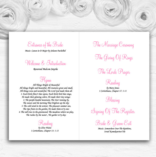 Pink Crystal Diamond Personalised Wedding Double Sided Cover Order Of Service