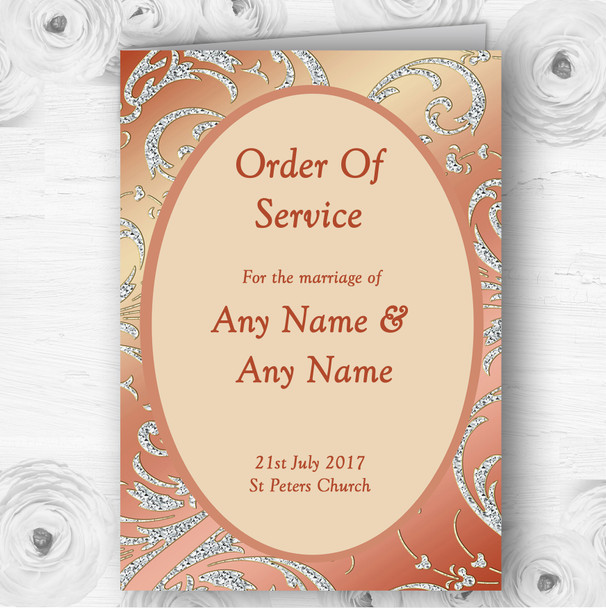 Coral Peach Cream Diamond Personalised Wedding Double Cover Order Of Service