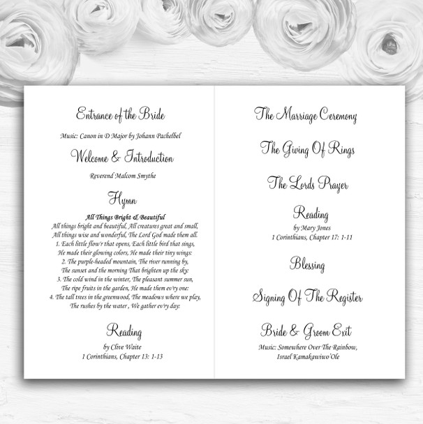 Floral Black White Damask Personalised Wedding Double Cover Order Of Service