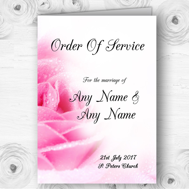 Pastel Pale Wet Pink Rose Personalised Wedding Double Cover Order Of Service