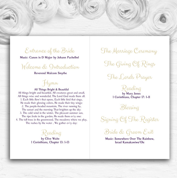 Purples Vintage Classical Personalised Wedding Double Cover Order Of Service