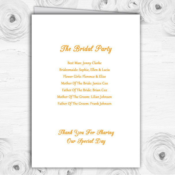 White & Orange Swirl Deco Personalised Wedding Double Cover Order Of Service