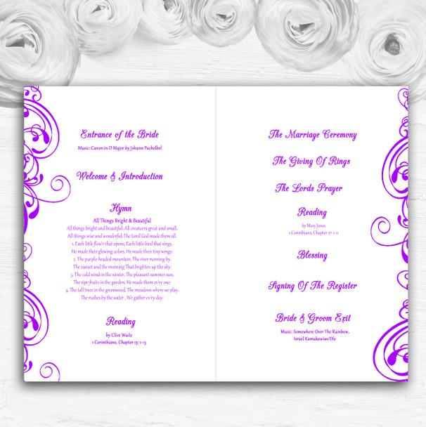 White & Purple Swirl Deco Personalised Wedding Double Cover Order Of Service