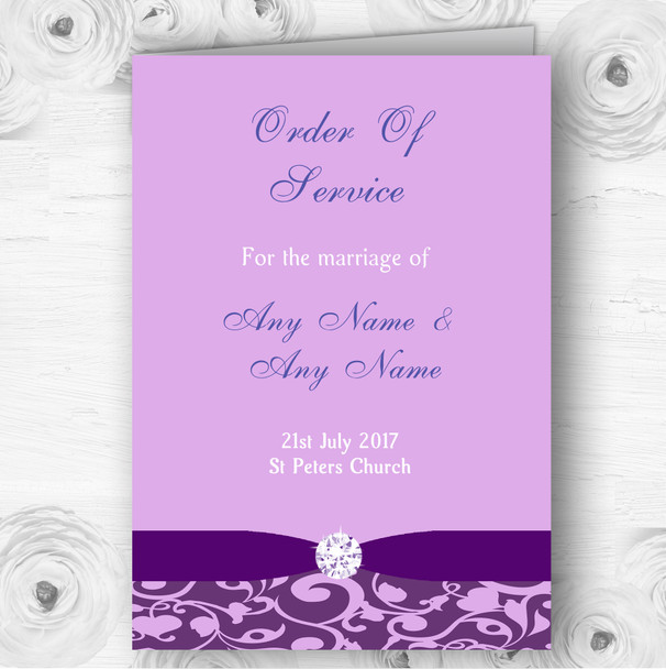 Cadbury Purple Vintage Floral Damask Diamante Wedding Cover Order Of Service