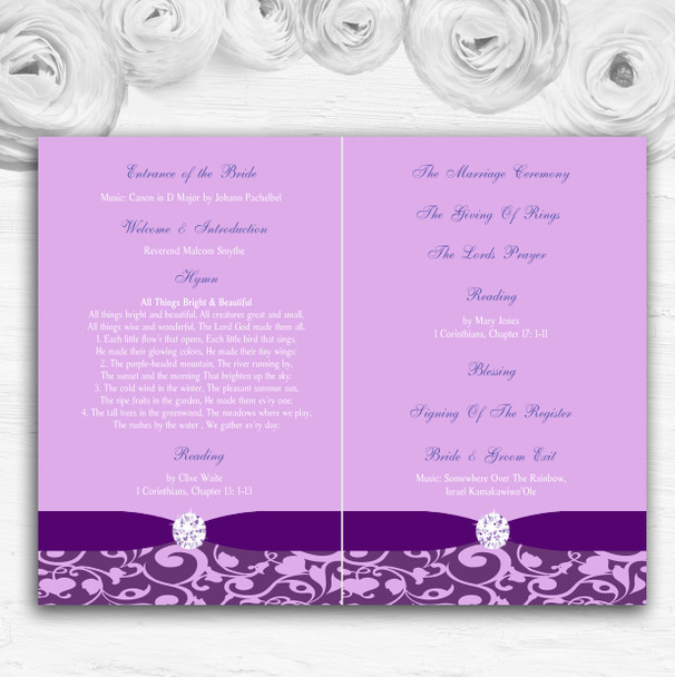 Cadbury Purple Vintage Floral Damask Diamante Wedding Cover Order Of Service