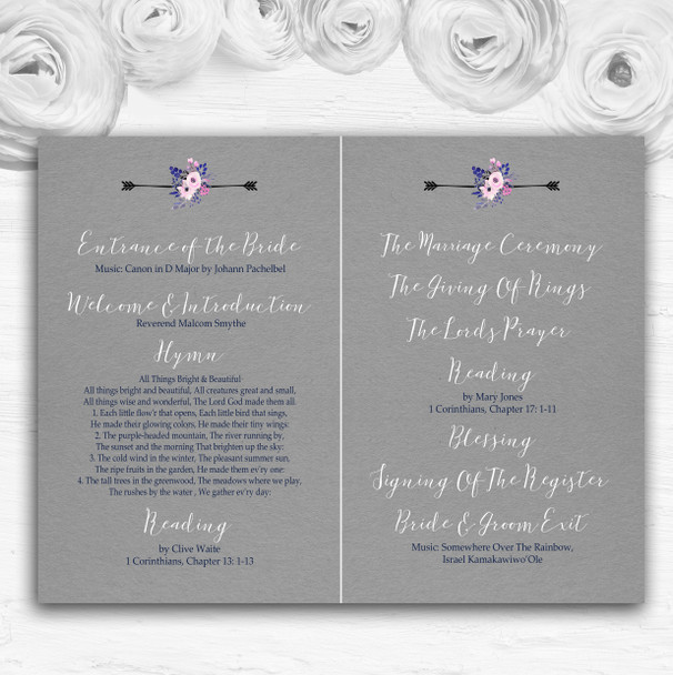 Rustic Vintage Watercolour Navy Blue & Silver Wedding Cover Order Of Service