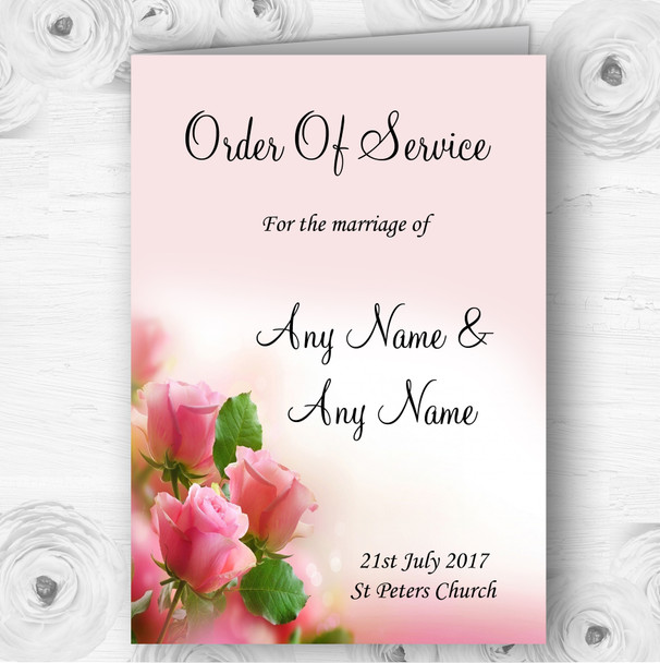 Beautiful Soft Pink Pastel Roses Wedding Double Sided Cover Order Of Service