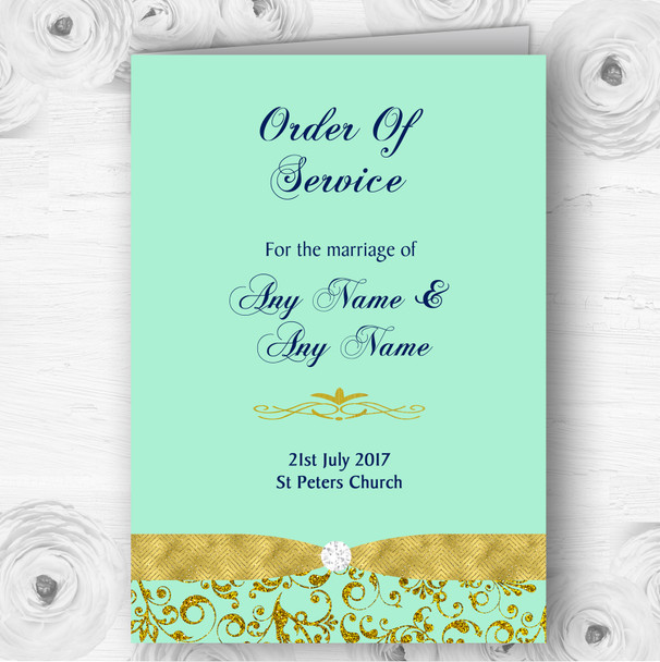 Gold And Cool Mint Green Vintage Wedding Double Sided Cover Order Of Service