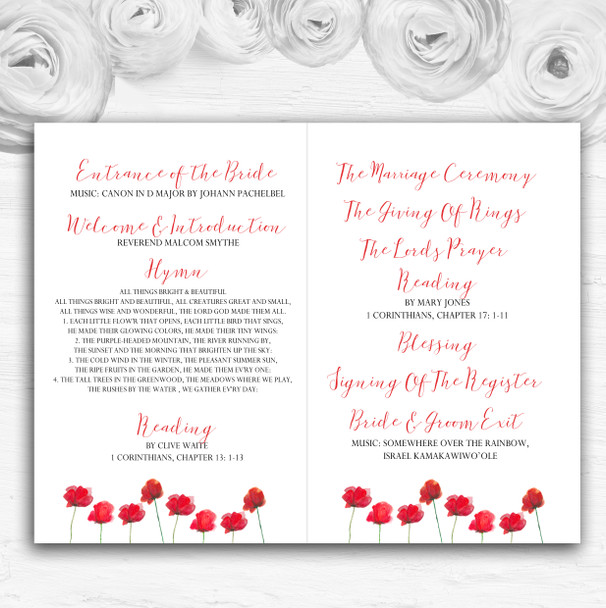 Stunning Watercolour Poppies Red Wedding Double Sided Cover Order Of Service