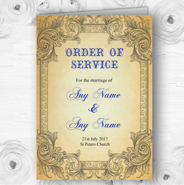 Typography Vintage Blue Postcard Wedding Double Sided Cover Order Of Service