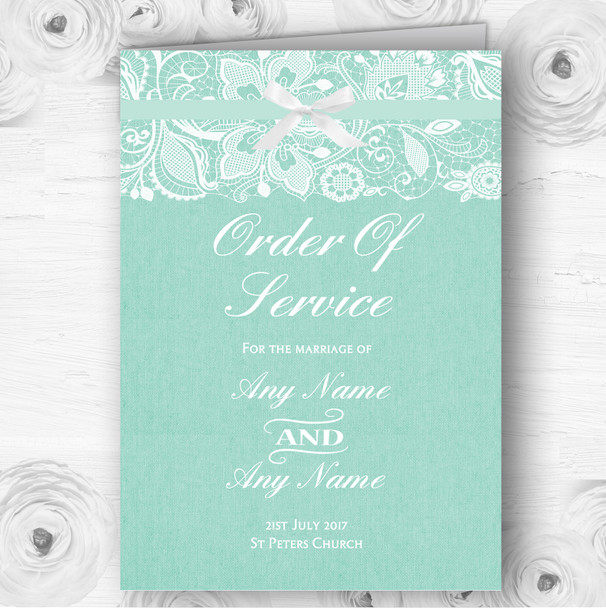 Vintage Mint Green Burlap & Lace Wedding Double Sided Cover Order Of Service