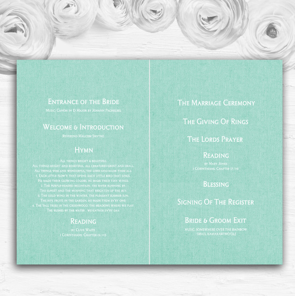 Vintage Mint Green Burlap & Lace Wedding Double Sided Cover Order Of Service