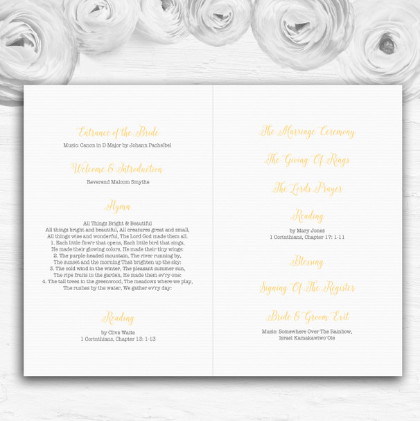 Watercolour Subtle Golden Yellow Wedding Double Sided Cover Order Of Service