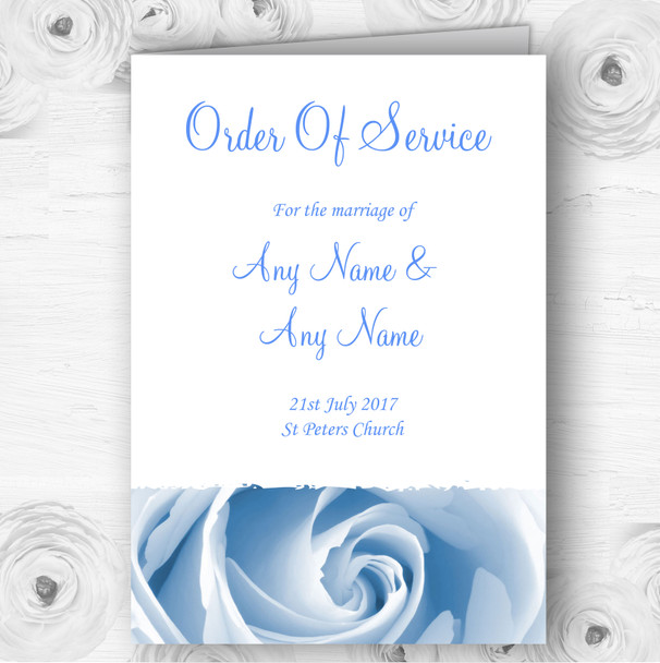 Baby Blue Pale Rose Personalised Wedding Double Sided Cover Order Of Service