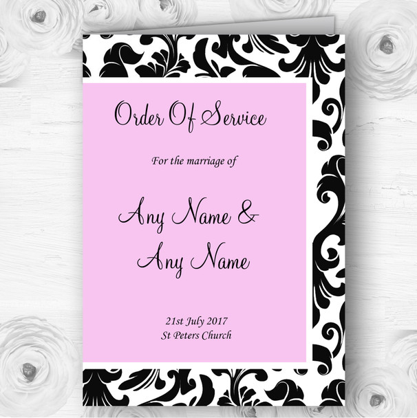 Black & Pink Damask Personalised Wedding Double Sided Cover Order Of Service