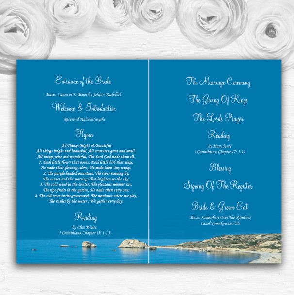 Cyprus Beach Abroad Personalised Wedding Double Sided Cover Order Of Service