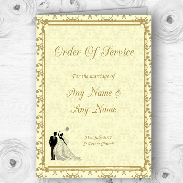 Gold Yellow Classic Personalised Wedding Double Sided Cover Order Of Service