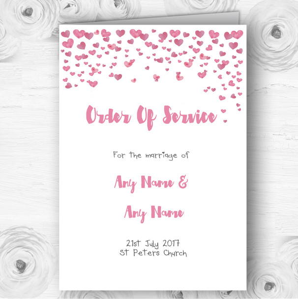 Pink Heart Confetti Personalised Wedding Double Sided Cover Order Of Service