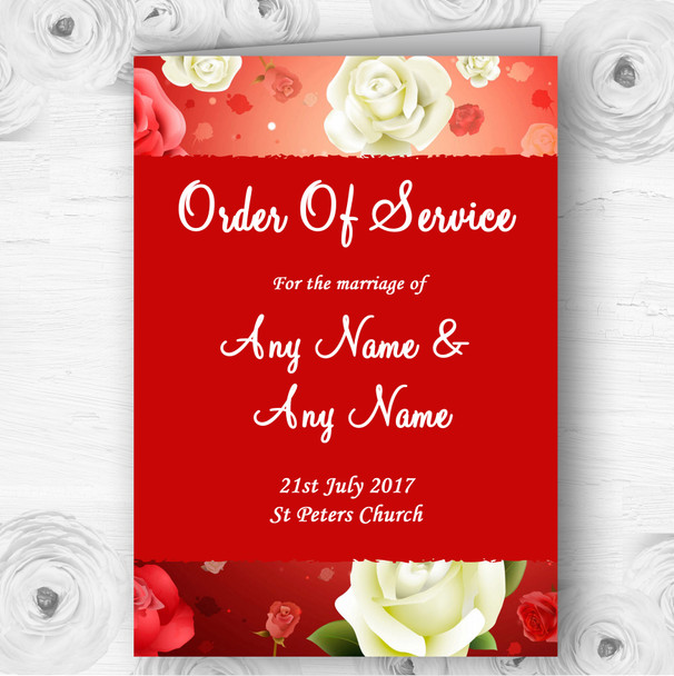 Red And White Roses Personalised Wedding Double Sided Cover Order Of Service