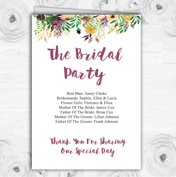 Autumn Plum Watercolour Floral Header Wedding Double Cover Order Of Service