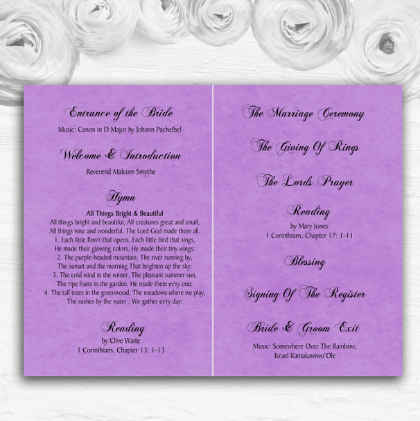 Cadbury Purple Black Damask & Diamond Wedding Double Cover Order Of Service