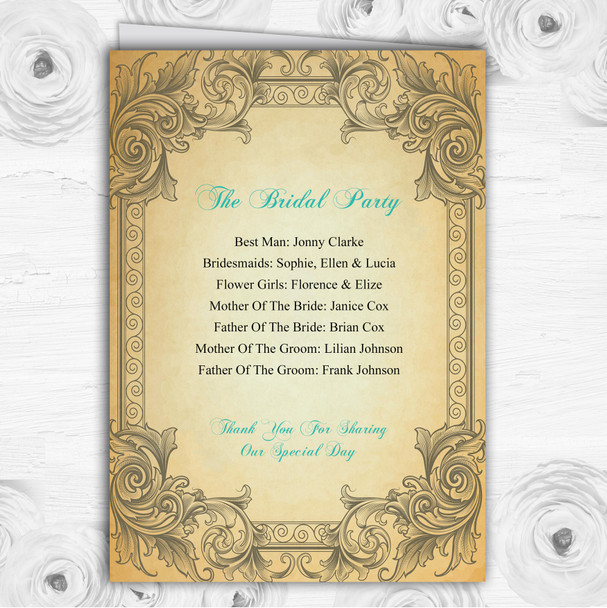 Typography Vintage Turquoise Postcard Wedding Double Cover Order Of Service