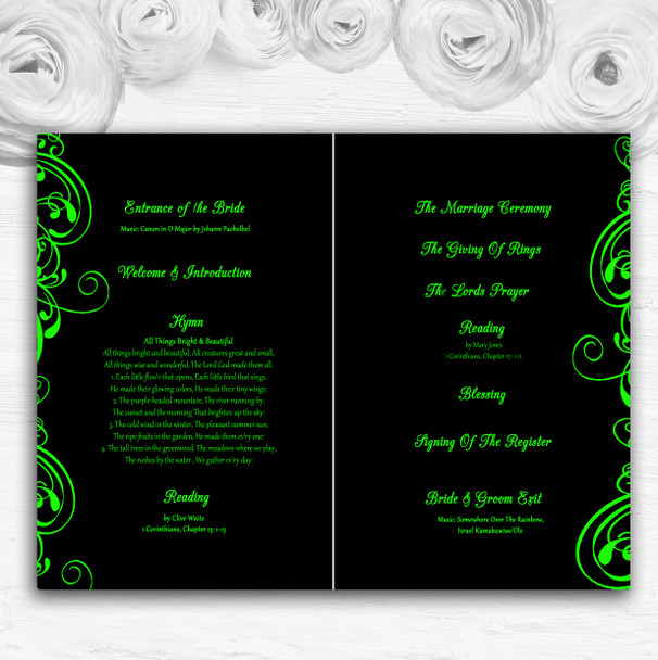 Black & Green Swirl Deco Personalised Wedding Double Cover Order Of Service