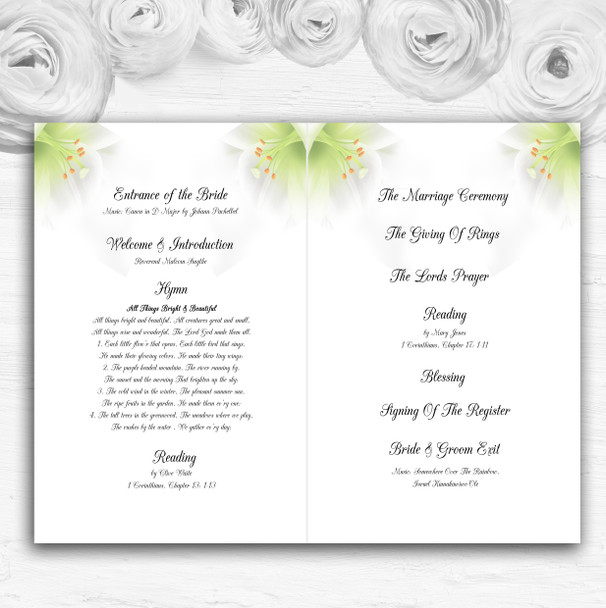 Subtle White Lily Flower Personalised Wedding Double Cover Order Of Service