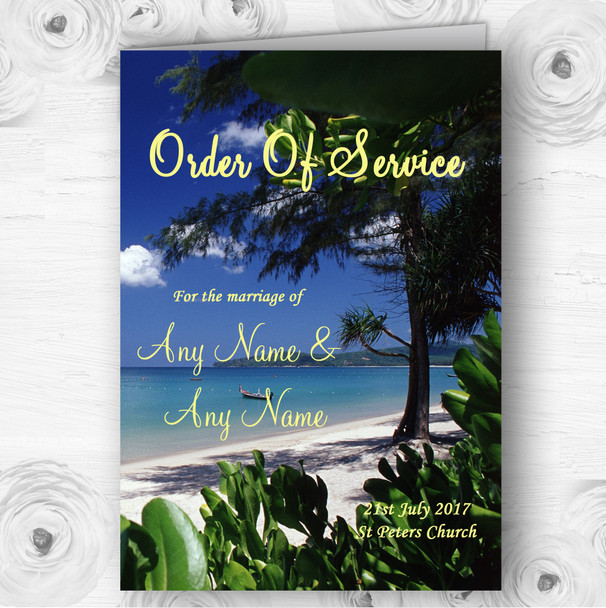 Thailand Beach Palm Tree Personalised Wedding Double Cover Order Of Service