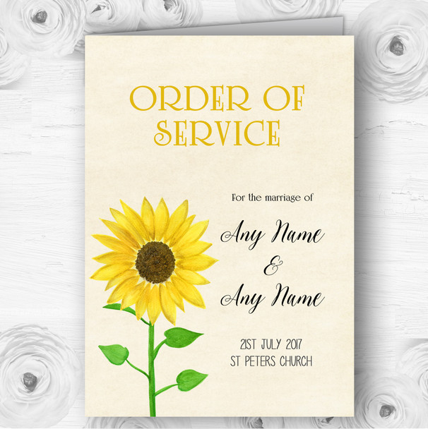 Vintage Sunflower Formal Personalised Wedding Double Cover Order Of Service