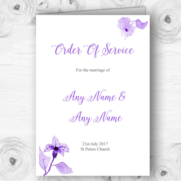 Beautiful Cadbury Purple Watercolour Flowers Wedding Cover Order Of Service