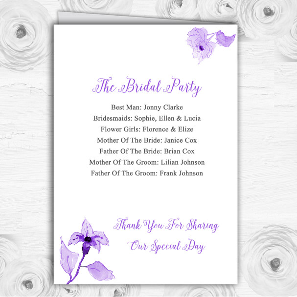 Beautiful Cadbury Purple Watercolour Flowers Wedding Cover Order Of Service