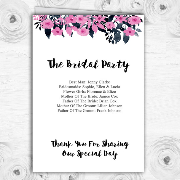 Watercolour Black & Dusty Pink Floral Header Wedding Cover Order Of Service