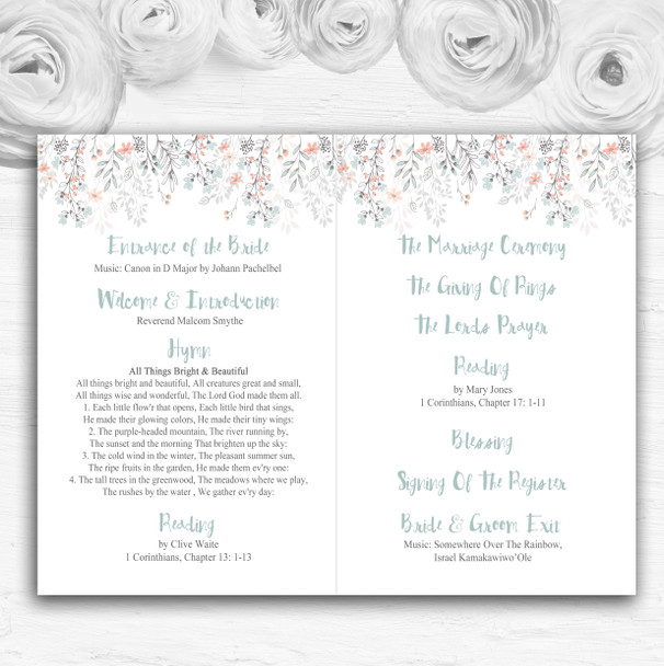 Coral & Blue Autumn Watercolour Wedding Double Sided Cover Order Of Service