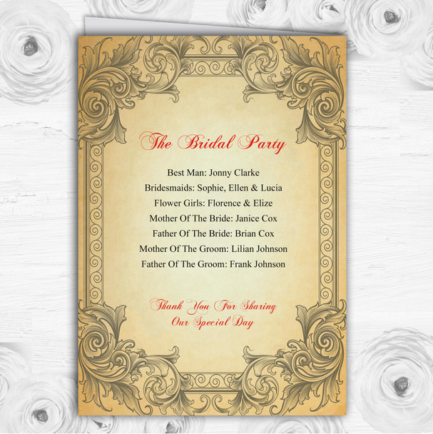 Typography Vintage Red Postcard Wedding Double Sided Cover Order Of Service