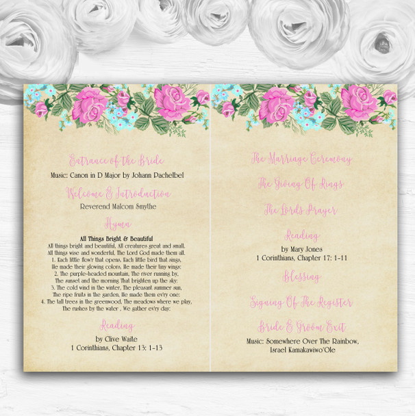 Vintage Pink & Blue Watercolour Wedding Double Sided Cover Order Of Service