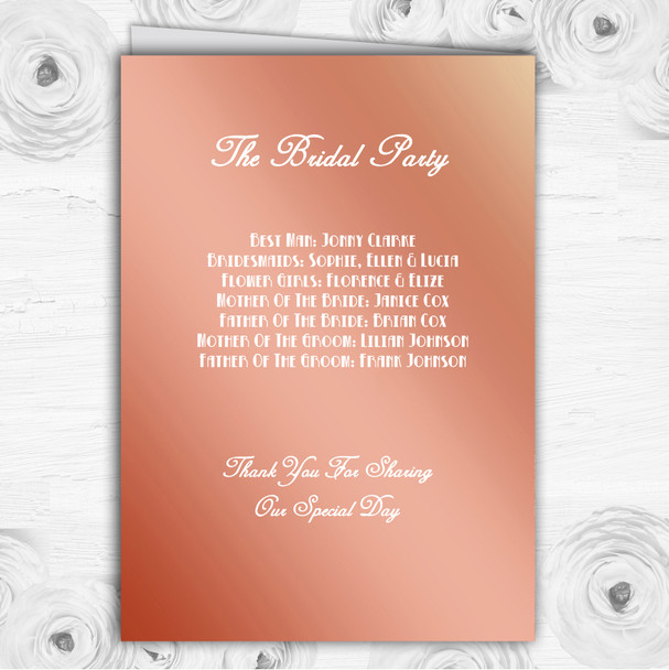 Peach Coral Damask Personalised Wedding Double Sided Cover Order Of Service