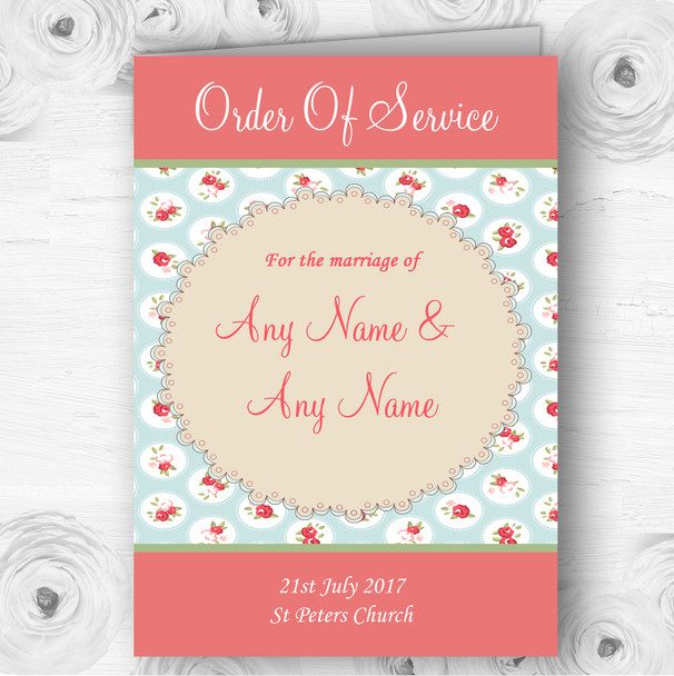 Light Blue And Red Roses Shabby Chic Chintz Wedding Cover Order Of Service
