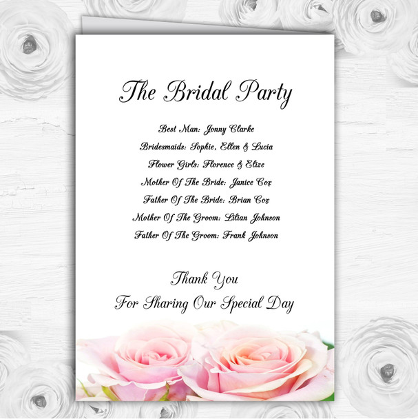 Gorgeous Pastel Pink Wet Roses Wedding Double Sided Cover Order Of Service