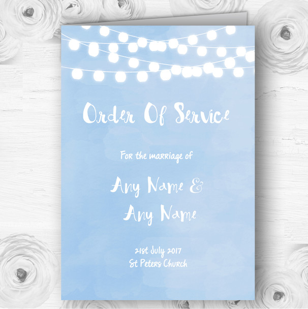 Powder Blue Lights Watercolour Wedding Double Sided Cover Order Of Service