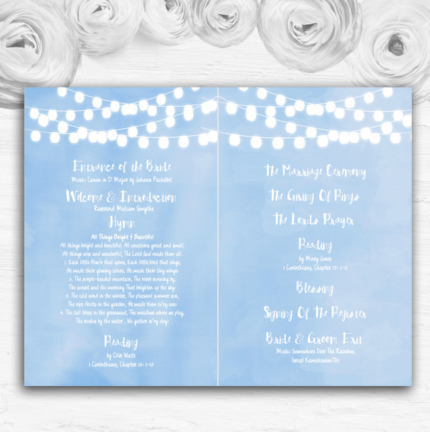 Powder Blue Lights Watercolour Wedding Double Sided Cover Order Of Service