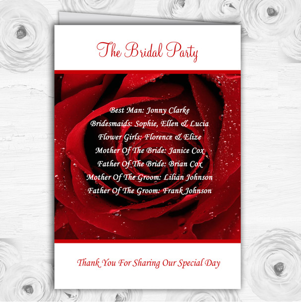 Deep Red Wet Rose Personalised Wedding Double Sided Cover Order Of Service