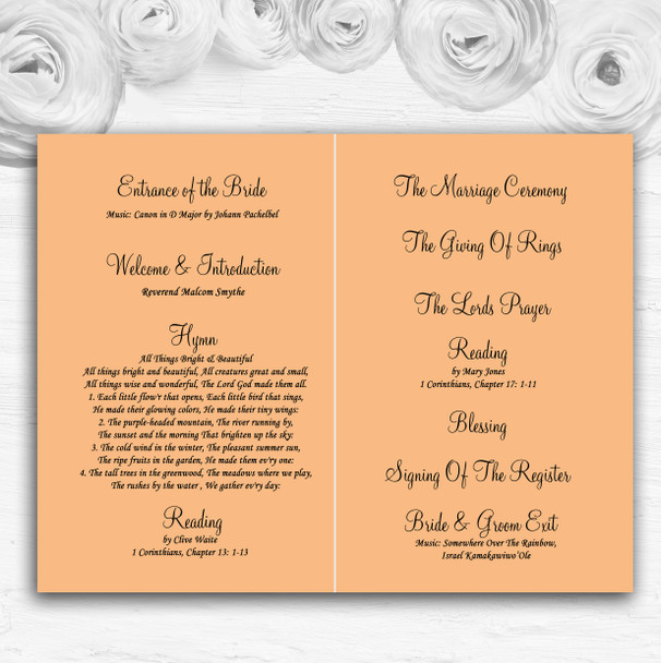 Peach Gold Pretty Personalised Wedding Double Sided Cover Order Of Service