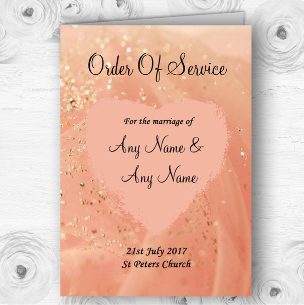 Peach Pink Pretty Personalised Wedding Double Sided Cover Order Of Service