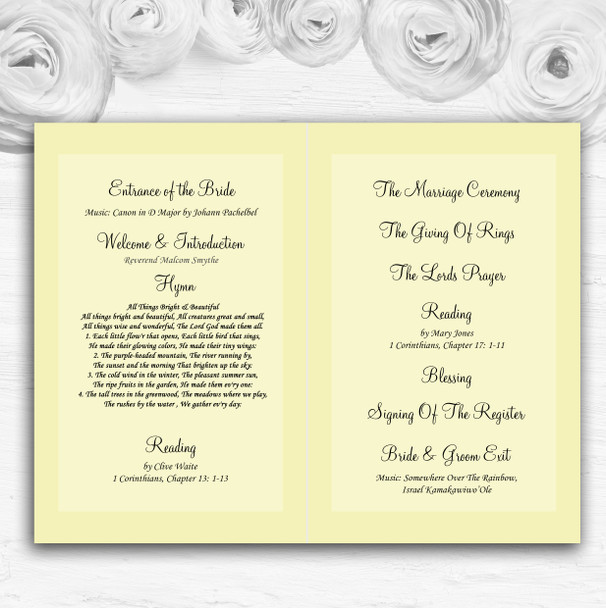 Yellow Cream Lace Personalised Wedding Double Sided Cover Order Of Service