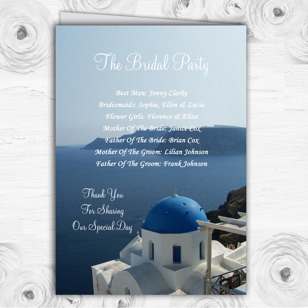 Greece Santorini Personalised Wedding Double Sided Cover Order Of Service