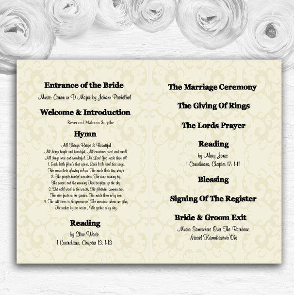 Traditional Chic Personalised Wedding Double Sided Cover Order Of Service