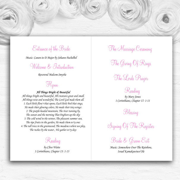 Baby Pink Roses Personalised Wedding Double Sided Cover Order Of Service